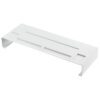 A monitor stand in white made from steel by Japanese brand Yamazaki.