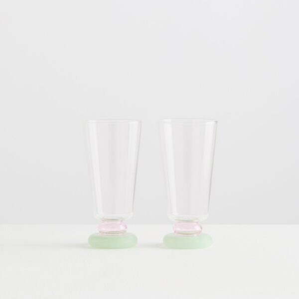 MAISON BALZAC Déco Cocktail Glasses, Clear/Pink/Opaque Mint (Set of 2)