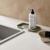 DESIGNSTUFF Sink Tray and Sponge Holder Silicone, Khaki by a sing and under a dish soap bottle