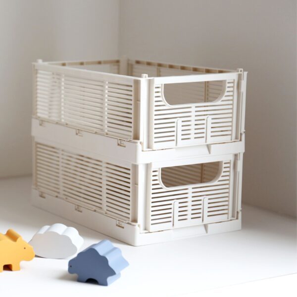DESIGNSTUFF Linear Collapsible Crate, M, 33x25cm, Chalk (Set of 2)