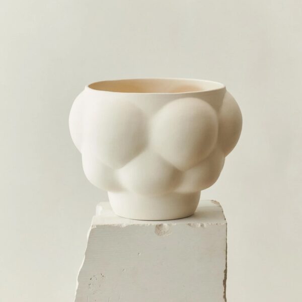 Studio lighting, close up shot of an odd-shaped ceramic bowl