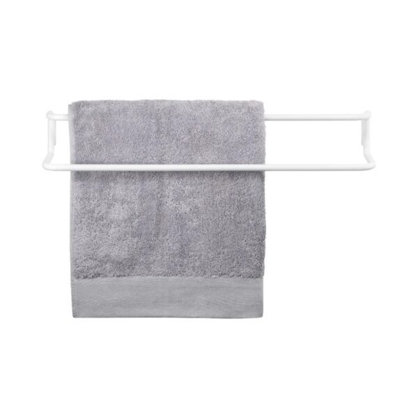 A towel hanging from a towel rail.