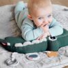 Play Time goodie box is a perfect nursery gift includes a Croco Tummy time activity toy, a Comfort blanket with Raffi, a Silicone teether and a Squeeker rattle with Raffi.