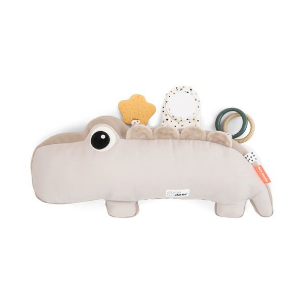 Soft sand Croco tummy time toy to strengthen baby's neck and back is designed with sensory features.