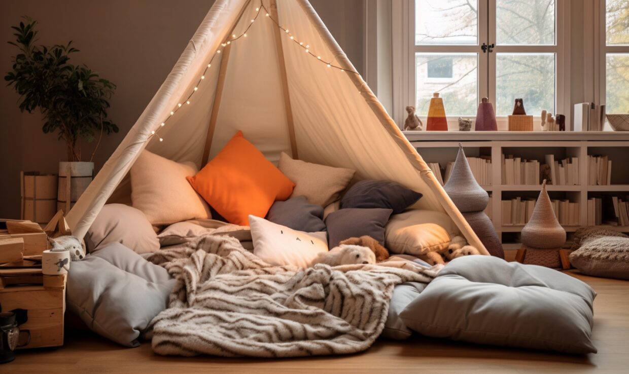 Build a cubby house out of pillows and blankets for plenty of imaginative adventures and quests these school holidays.