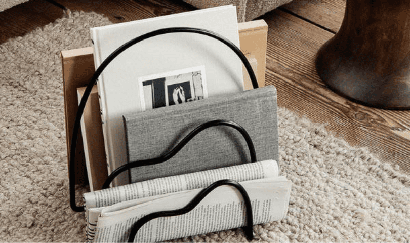 The Lithos magazin organiser by ferm LIVING styled in a living room