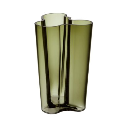 A mouth-blown vase designed by Alvar Aalto for Iittala in green moss.