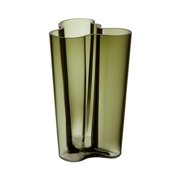 A mouth-blown vase designed by Alvar Aalto for Iittala in green moss.