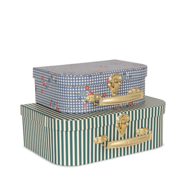 Kids luggage storage set of 2 from Konges Slojd, The suitcase is made from 100% certified paper with bright and playful colours.