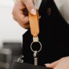 Everyday essentials premium Loop keychain made from LWG-certified leather and polished stainless steel with a quick-snap lock system.