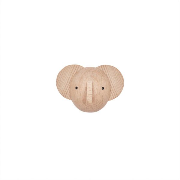 A clean shot of mini wall hook Elephant made from beech wood.