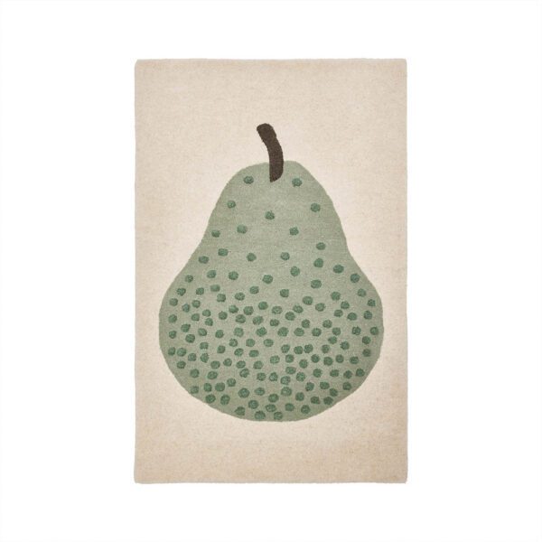 A packshot of pear tufted rug, made from wool and cotton.