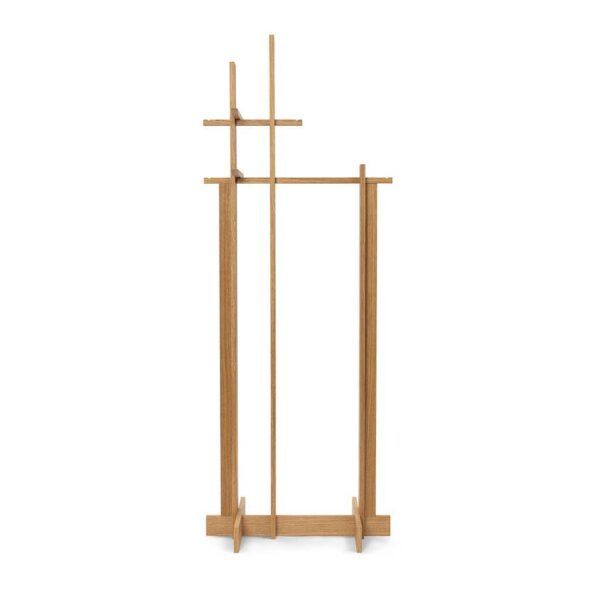 A packshot of wooden Bridge clothes stand in oiled oak made from certified oak veneer.