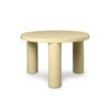 Round coffee table with cylindrical legs in lemonade is made from certified wood.