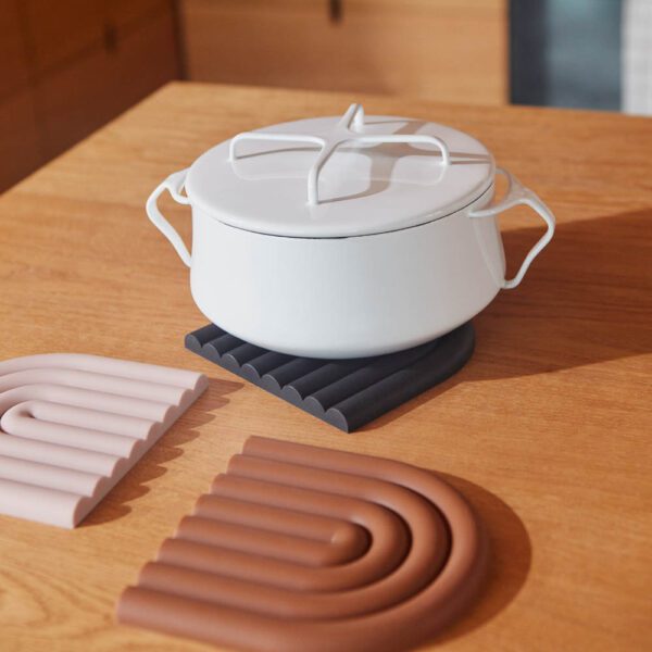 A packshot of rainbow trivet made from 100% silicone.