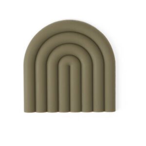 A packshot of rainbow trivet in olive made from 100% silicone.