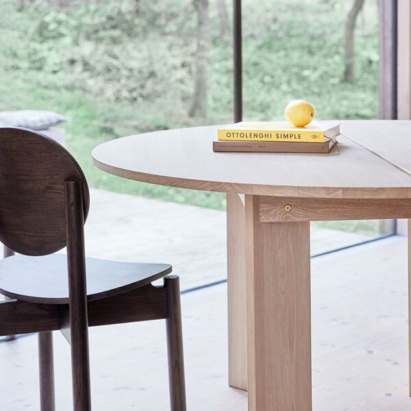 Round Kotai dining table is a beautiful piece in any room, made of solid, white-pigmented oak.