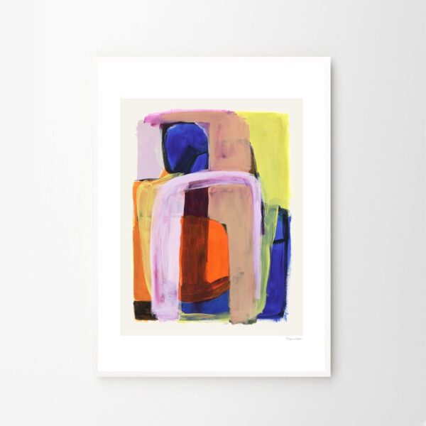 Studio lighting, perspective view of an abstract art print.