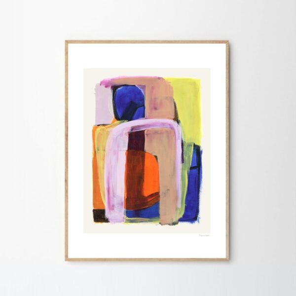 Studio lighting, perspective view of a framed abstract art print
