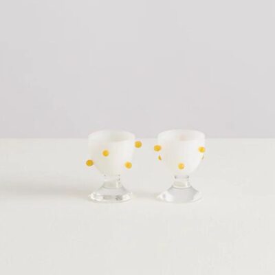 MAISON BALZAC Pomponette Egg Cups, Clear/White/Yellow (Set of 2)