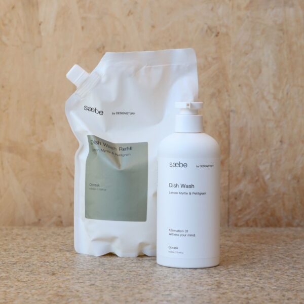 Sæbe By Designstuff Dish Wash, Lemon Myrtle And Petitgrain in a 500ml Pump Bottle. Refill Bag can be purchased separately